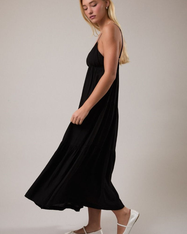 Midnight Muse Tiered Midi Dress