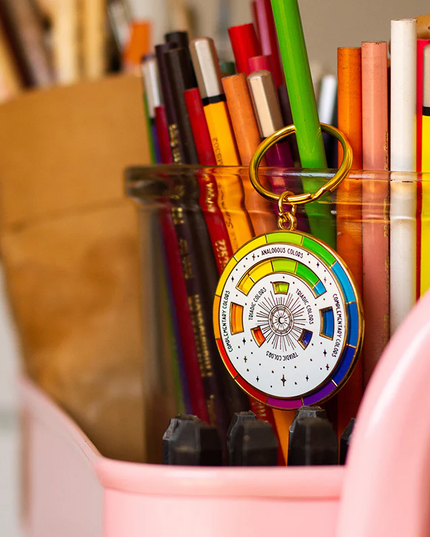The Original Color Wheel© Interactive Spinner Enamel Keychain (White/Gold)