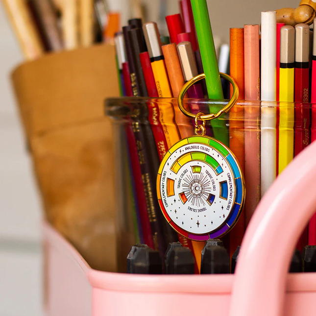 The Original Color Wheel© Interactive Spinner Enamel Keychain (White/Gold)