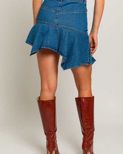 debut denim asymmetrical skirt