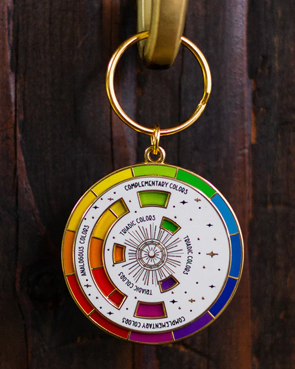 The Original Color Wheel© Interactive Spinner Enamel Keychain (White/Gold)
