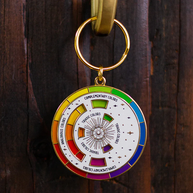 The Original Color Wheel© Interactive Spinner Enamel Keychain (White/Gold)