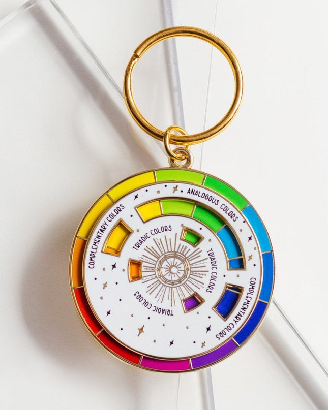 The Original Color Wheel© Interactive Spinner Enamel Keychain (White/Gold)