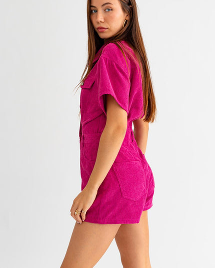 corduroy doll romper - magenta