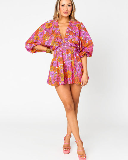 BUDDYLOVE- PALM BEACH PLUNGE NECK ROMPER - TANGERINE