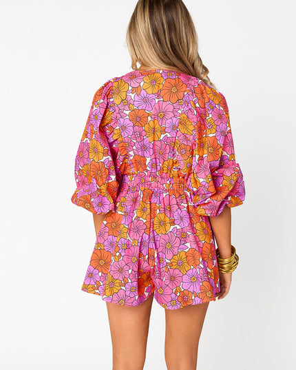 BUDDYLOVE- PALM BEACH PLUNGE NECK ROMPER - TANGERINE