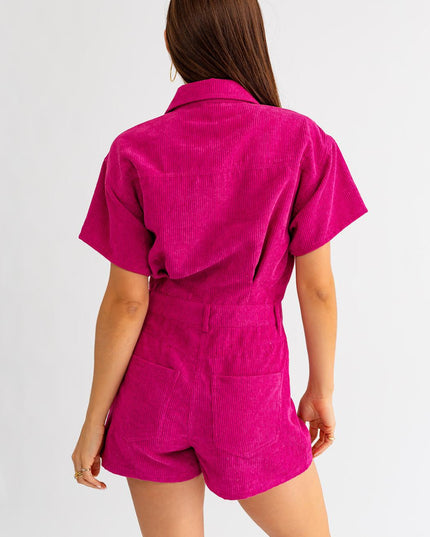 corduroy doll romper - magenta