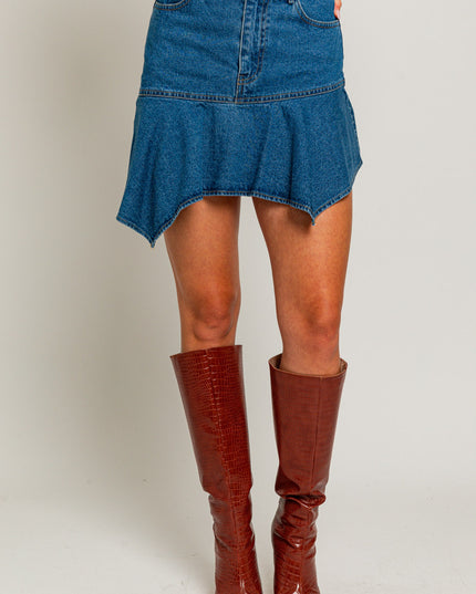 debut denim asymmetrical skirt