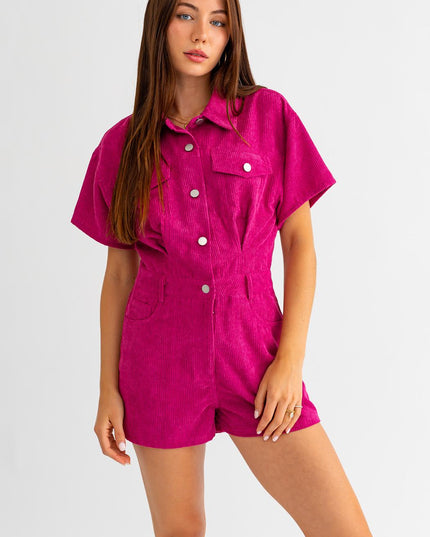 corduroy doll romper - magenta