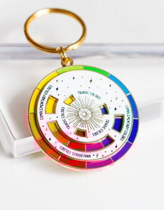 The Original Color Wheel© Interactive Spinner Enamel Keychain (White/Gold)