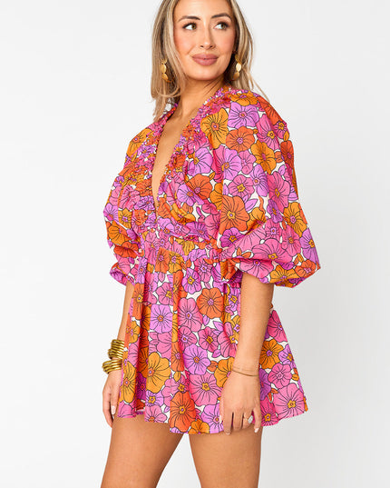 BUDDYLOVE- PALM BEACH PLUNGE NECK ROMPER - TANGERINE