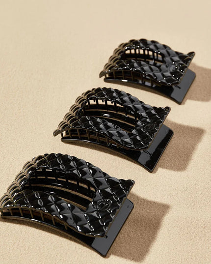 Jet Black Quilted Flat Rectangle Hair Clip- Teleties