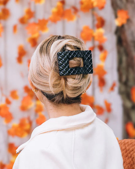 Jet Black Quilted Flat Rectangle Hair Clip- Teleties