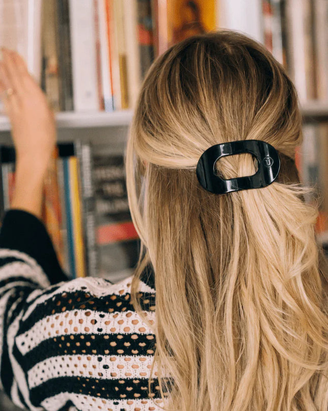 Jet Black Flat Round Hair Clip- Teleties