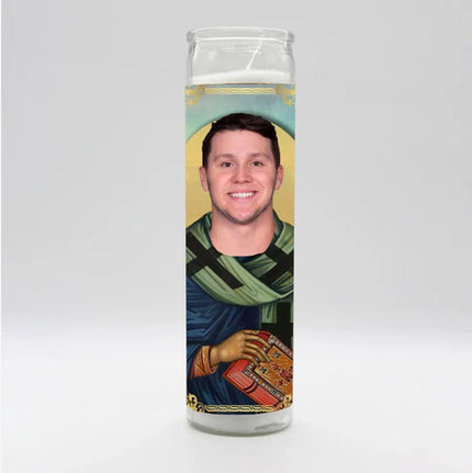 Candle with a portrait of a person on a white background