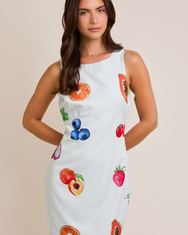 Amaya Papaya Gingham Print Dress - Watercolor Fruits