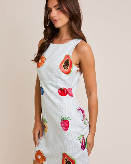 Amaya Papaya Gingham Print Dress - Watercolor Fruits