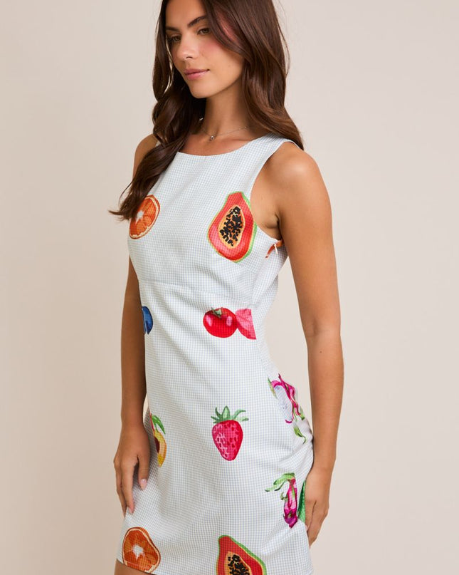 Amaya Papaya Gingham Print Dress - Watercolor Fruits