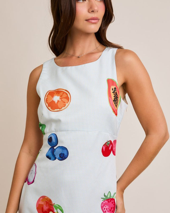 Amaya Papaya Gingham Print Dress - Watercolor Fruits