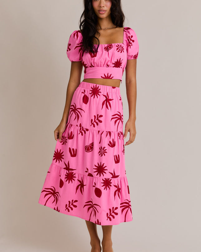 Pink Palms Tropical Puff Sleeve Set
