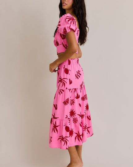 Pink Palms Tropical Puff Sleeve Set