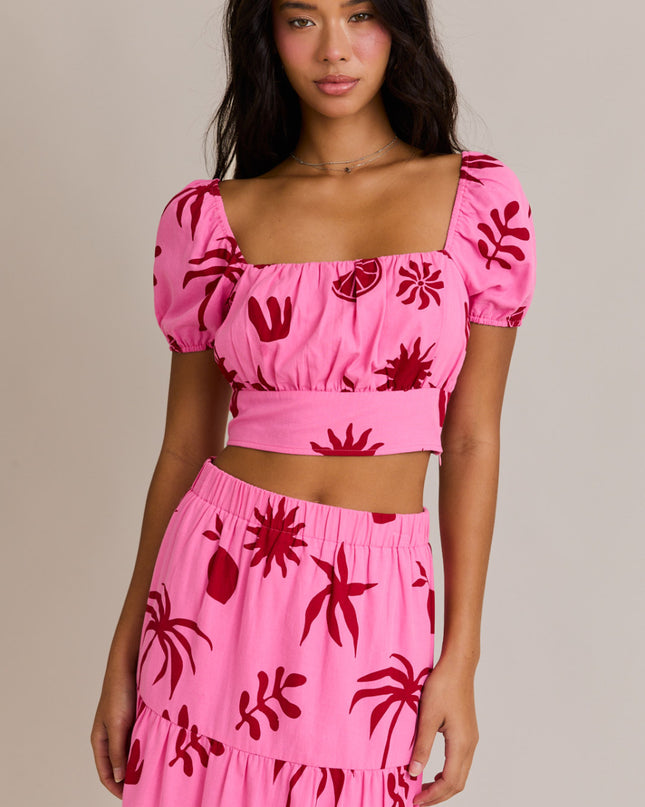Pink Palms Tropical Puff Sleeve Set