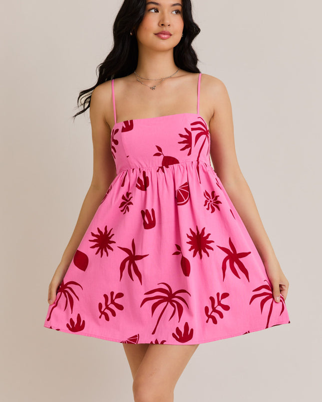 Pink Sunset Palms Mini Dress