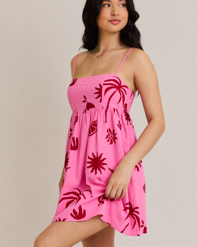 Pink Sunset Palms Mini Dress