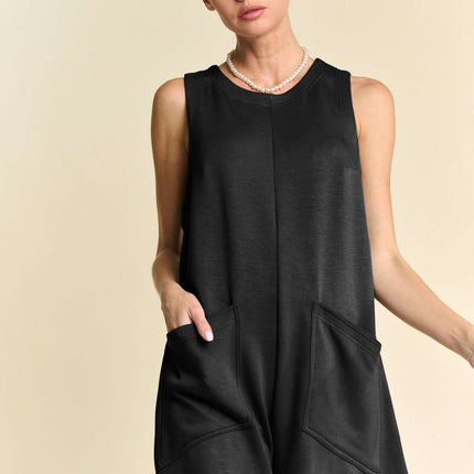 Black sleeveless pocket romper with relaxed fit from Calli’s Curations, styled for day-to-night versatility