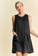 Black sleeveless pocket romper with relaxed fit from Calli’s Curations, styled for day-to-night versatility