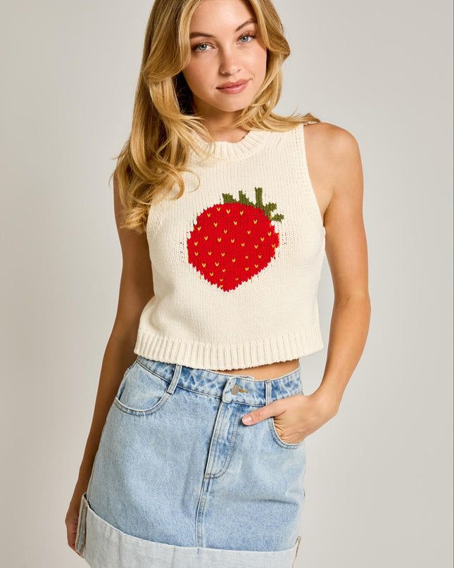 Meet Me In The Strawberry Fields Berry Cute Knit Tank