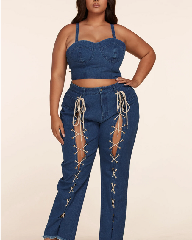 all tied up denim set- plus