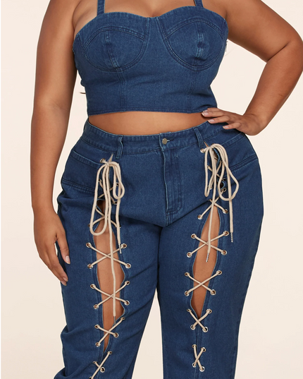 all tied up denim set- plus