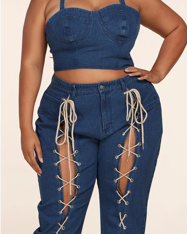 all tied up denim set- plus