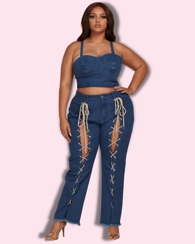 all tied up denim set- plus