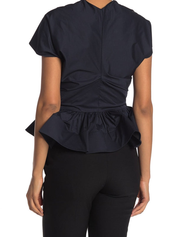Gracia Ruched Navy Zip Up Top