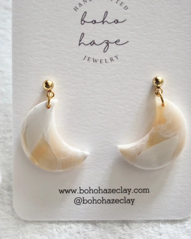 cream quartz moon dangle