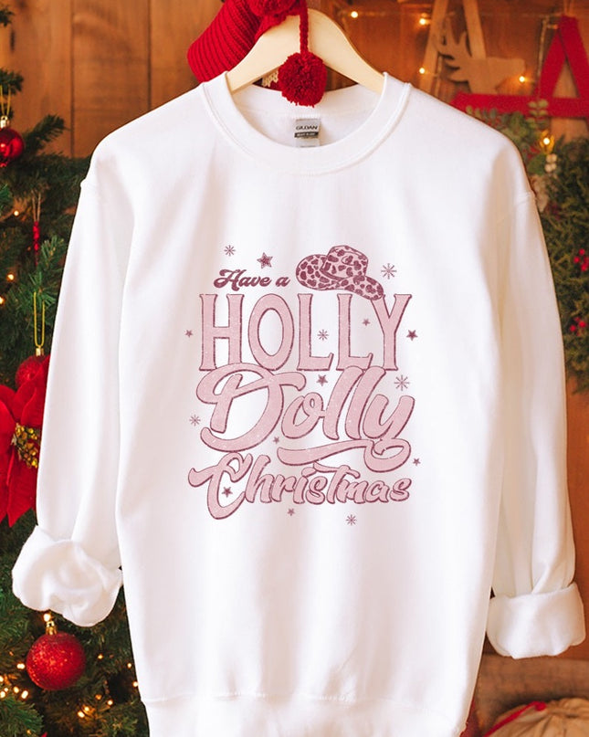 Holly Dolly Christmas Sweatshirt- White