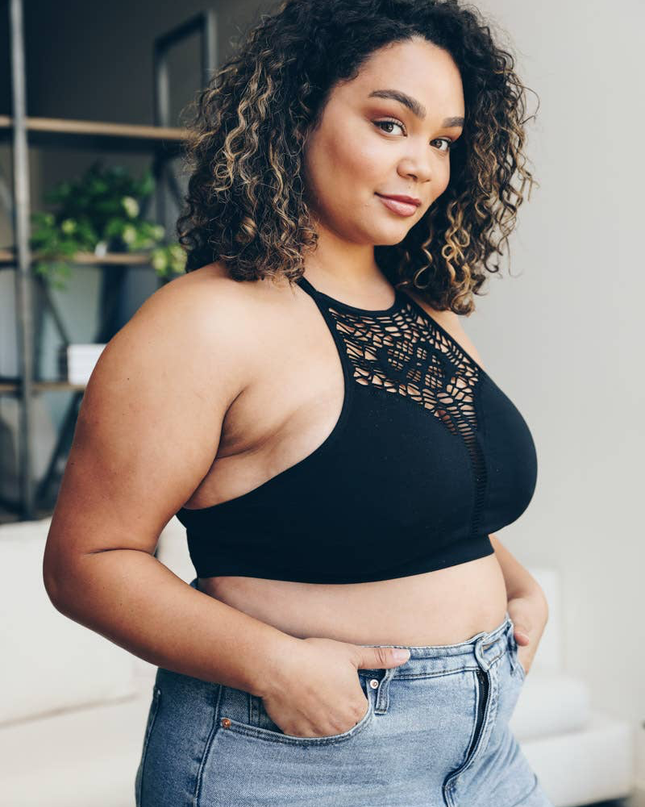 Floral Cutout High Neck Bralette-Plus