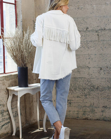 Plus Rhinestoned Cowgirl Fringe Jacket- White