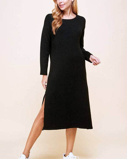 Drop Shoulder Midi Sweater Dress