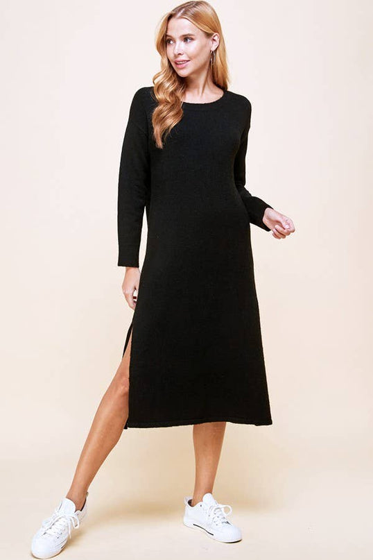 Drop Shoulder Midi Sweater Dress