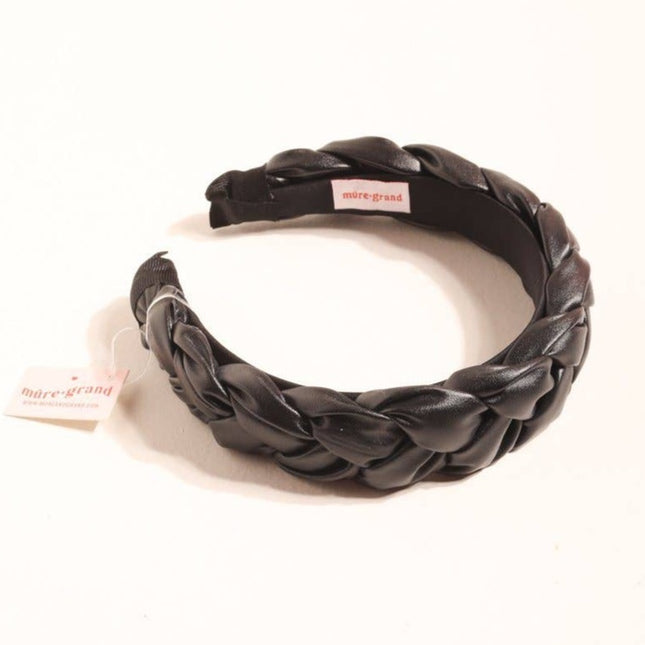 Mure & Grand Braided Leather Headband- Black