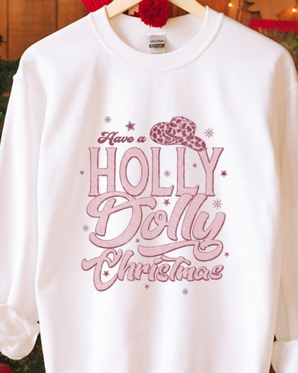 Holly Dolly Christmas Sweatshirt- White