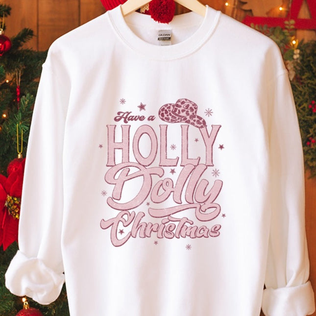 Holly Dolly Christmas Sweatshirt- White