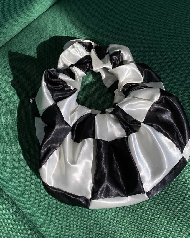 room shop patchwork baguette bag- black and white