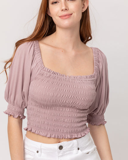 Lavender Bardot Ruched Crop