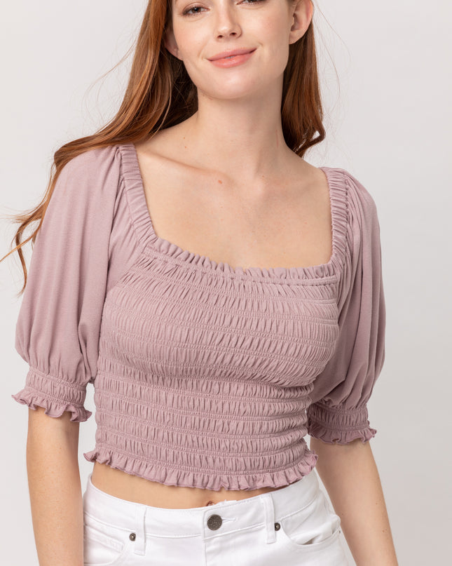 Lavender Bardot Ruched Crop
