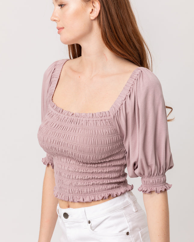 Lavender Bardot Ruched Crop