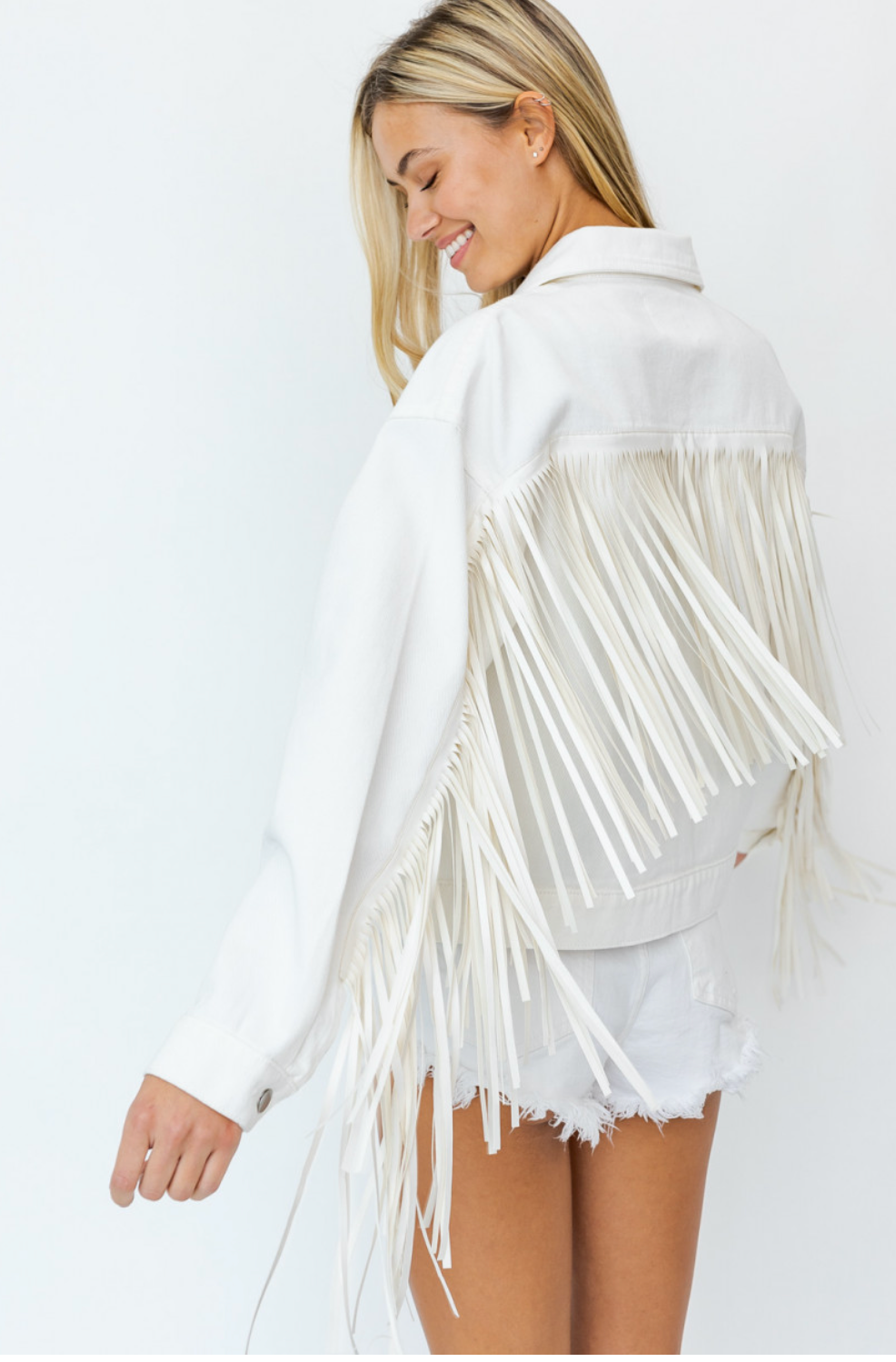 White sales fringe jacket